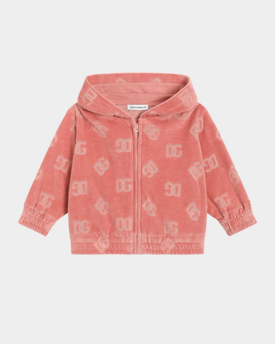 Girl's Interlocked Logo-Print Velvet Hoodie, Size 1